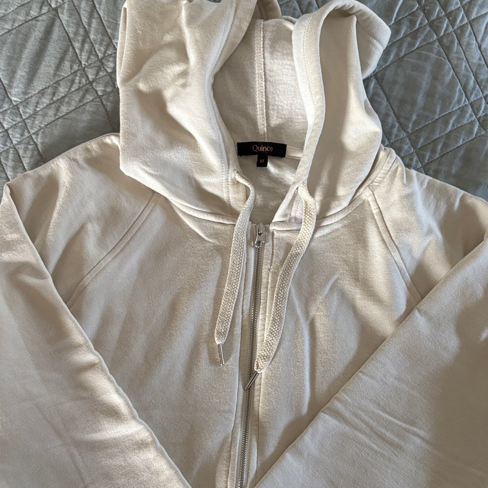 Quince Zip Up Hoodie Cream Sz M